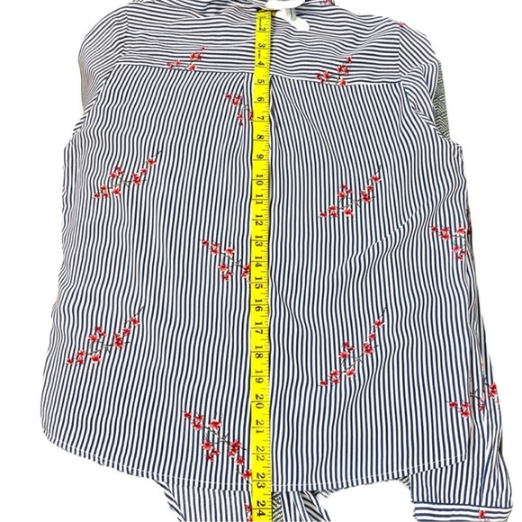 Dress Forum Blue/White Stripe with Cherry Blossom Tie Blouse (L) - Picture 9 of 10